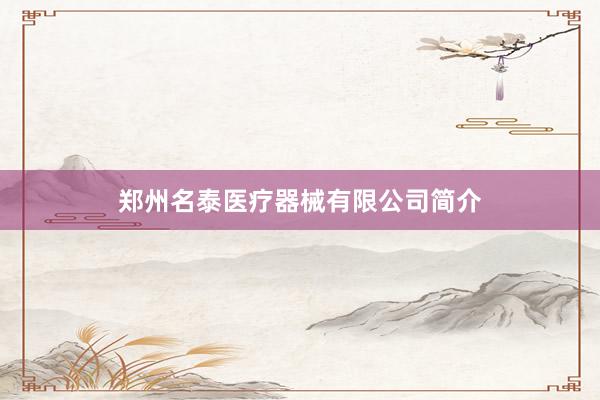郑州名泰医疗器械有限公司简介
